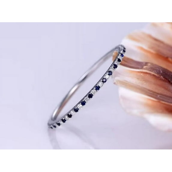 Sapphire Engagement Ring Eternity Sapphire Band Dainty Stacking Minimalist Ring Wedding 925 Sterling Silver Gemstone Jewelry For Women Gift