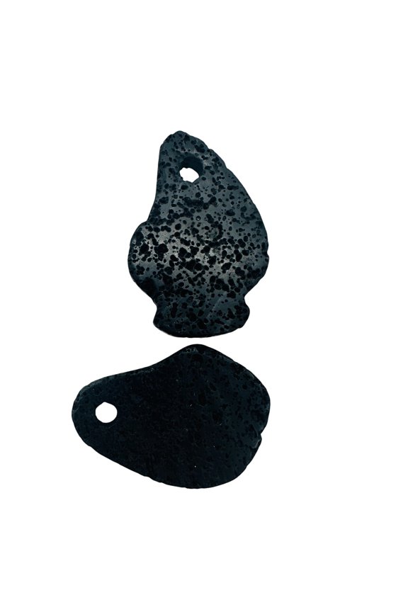 Lava Stone Carved Teardrop Pendant Beads | 55x38x6mm | Black | 2 Beads |