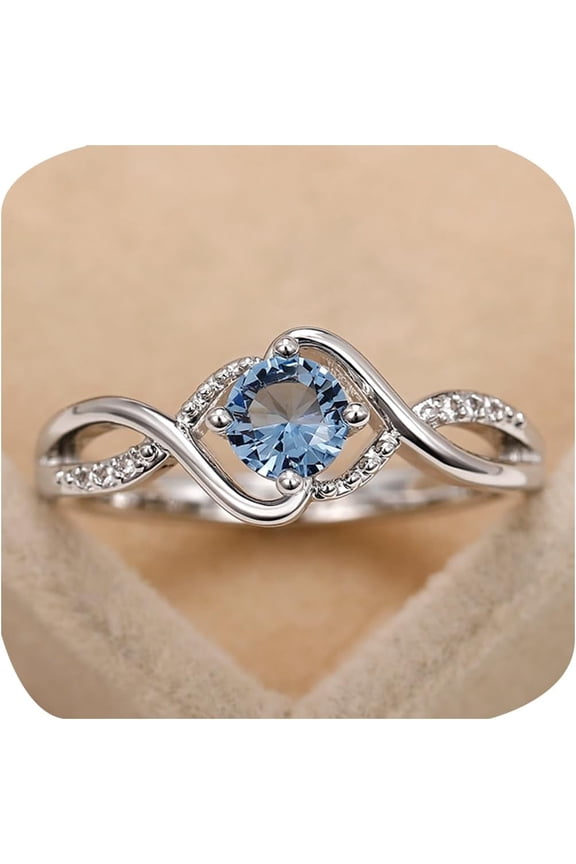 Sapphire Halo Engagement Rings for Women, Anniversary 925 Sterling Silver Promise Rings for Her Zircon Carat Diamond Sea Blue Topaz Wedding Cocktail Knuckle Stacking Finger Rings for Women(8#)