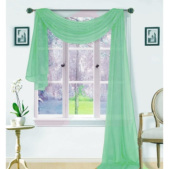 Sapphire Home 1pc Window Sheer Voile Scarf Valance, Decorative Sheer Valance for Window Home Decor, Solid Color, Valance 37"x216" Mint