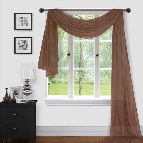 Sapphire Home 1pc Window Sheer Voile Scarf Valance, Decorative Sheer Valance for Window Home Decor, Solid Color, Valance 54"x216" Brown/Coffee