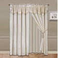 thumbnail image 1 of Sapphire Home 2 Panel Window Curtain Set 120" W x 63" L with Valance and Sheer Backing and 2 Tassels - Faux Silk Shiny Curtain Set - Rod Pocket Drapes - Leaf Floral Design Curtain - Ivory, 1 of 1