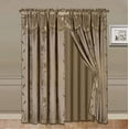 thumbnail image 1 of Sapphire Home 2 Panel Window Curtain Set 120" W x 63" L with Valance and Sheer Backing and 2 Tassels - Faux Silk Shiny Curtain Set - Rod Pocket Drapes - Leaf Floral Design Curtain - Taupe, 1 of 1