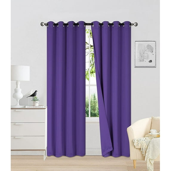 Sapphire Home 2 Panel Woven Room Darkening Blackout Curtain Panels, Grommet, Solid Color, 52" W x 108" L, Soft Thermal Room Insulating Drapes for Bedroom/Living Room Patio Door, Woven, 108", Purple