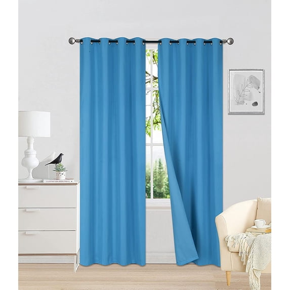 Sapphire Home 2 Panel Woven Room Darkening Blackout Curtain Panels, Grommet, Solid Color, 52"W x 84"L, Soft Thermal Room Insulating Drapes for Bedroom/Living Room Patio Door, Woven, 84", Turq/Blue