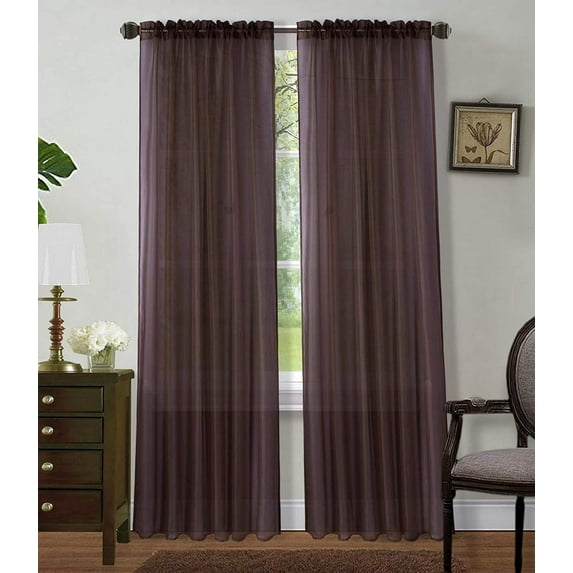 Sapphire Home 2 Panels Window Sheer Curtains 54" x 108" Inches 108" Total Width, Voile Panels for Bedroom Living Room, Rod Pocket, Decorative Curtains, Solid Sheer 108" Coffee