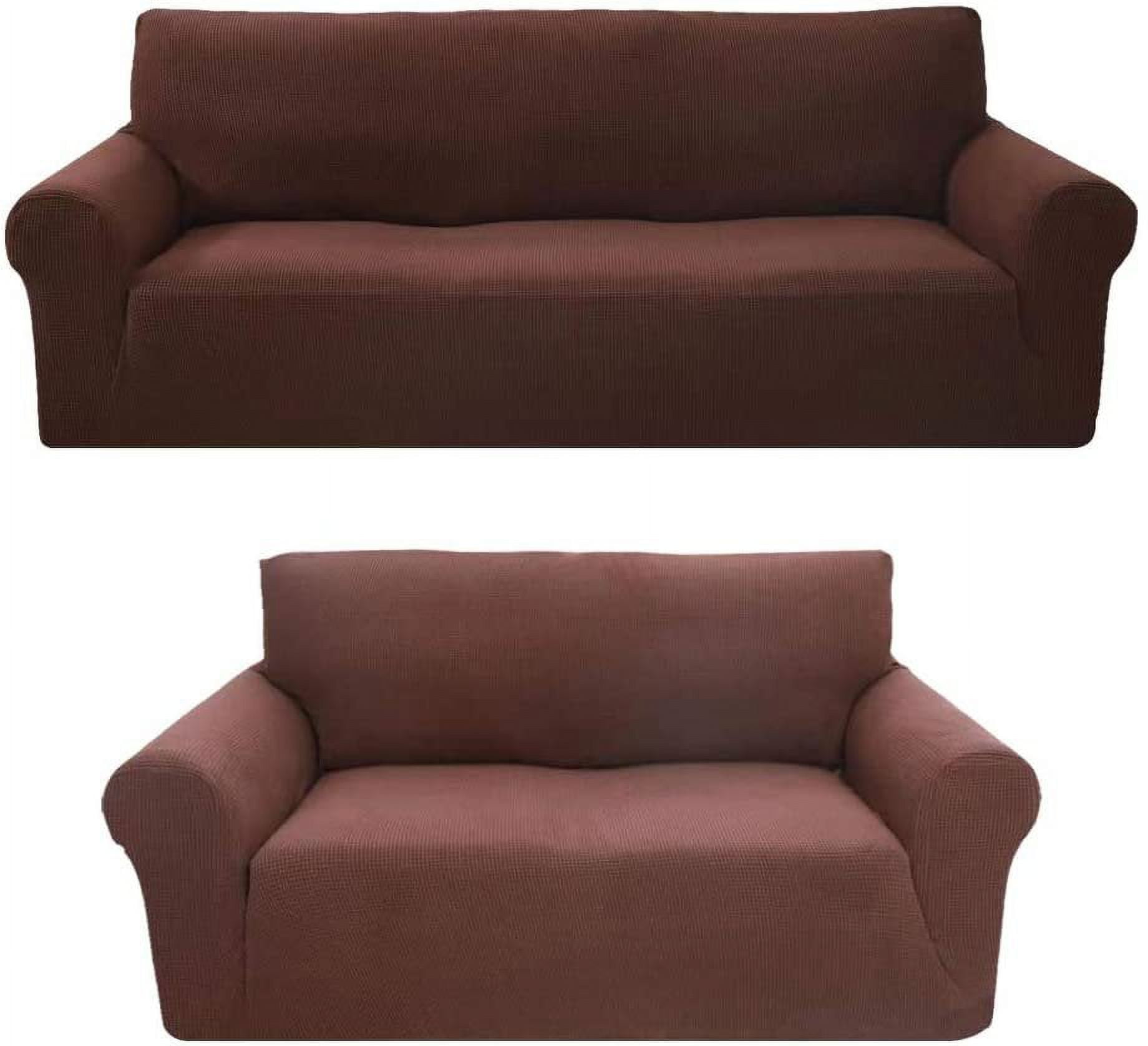 Sapphire Home 2 Piece Brushed Premium SlipCover Set for Sofa Loveseat Couch Form fit Stretch Wrinkle Free Furniture Protector Cover Set for 3 2 Cushions Polyester Spandex 2pc Brushed Brown Walmart