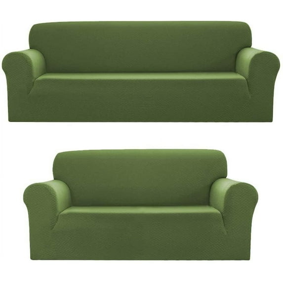 Sapphire Home 2pc SlipCover Set for Sofa Loveseat Couch, Form fit Stretch & Wrinkle Free, Furniture Protector Cover, Premium Fabric, Polyester Spandex, Slipcover Diamond 2pc, Green/Sage
