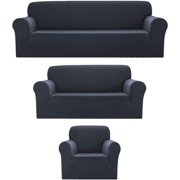 Sapphire Home 3pc SlipCover Set for Sofa Loveseat Couch, Form fit Stretch & Wrinkle Free, Furniture Protector Cover, Premium Fabric, Polyester Spandex, Slipcover Diamond 3pc, Dark Gray Charcoal
