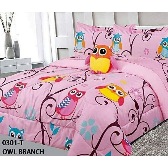 Sapphire Home Collection Owl Pink Comforter Set, Twin, 3-Piece, 100% Polyester, Soft