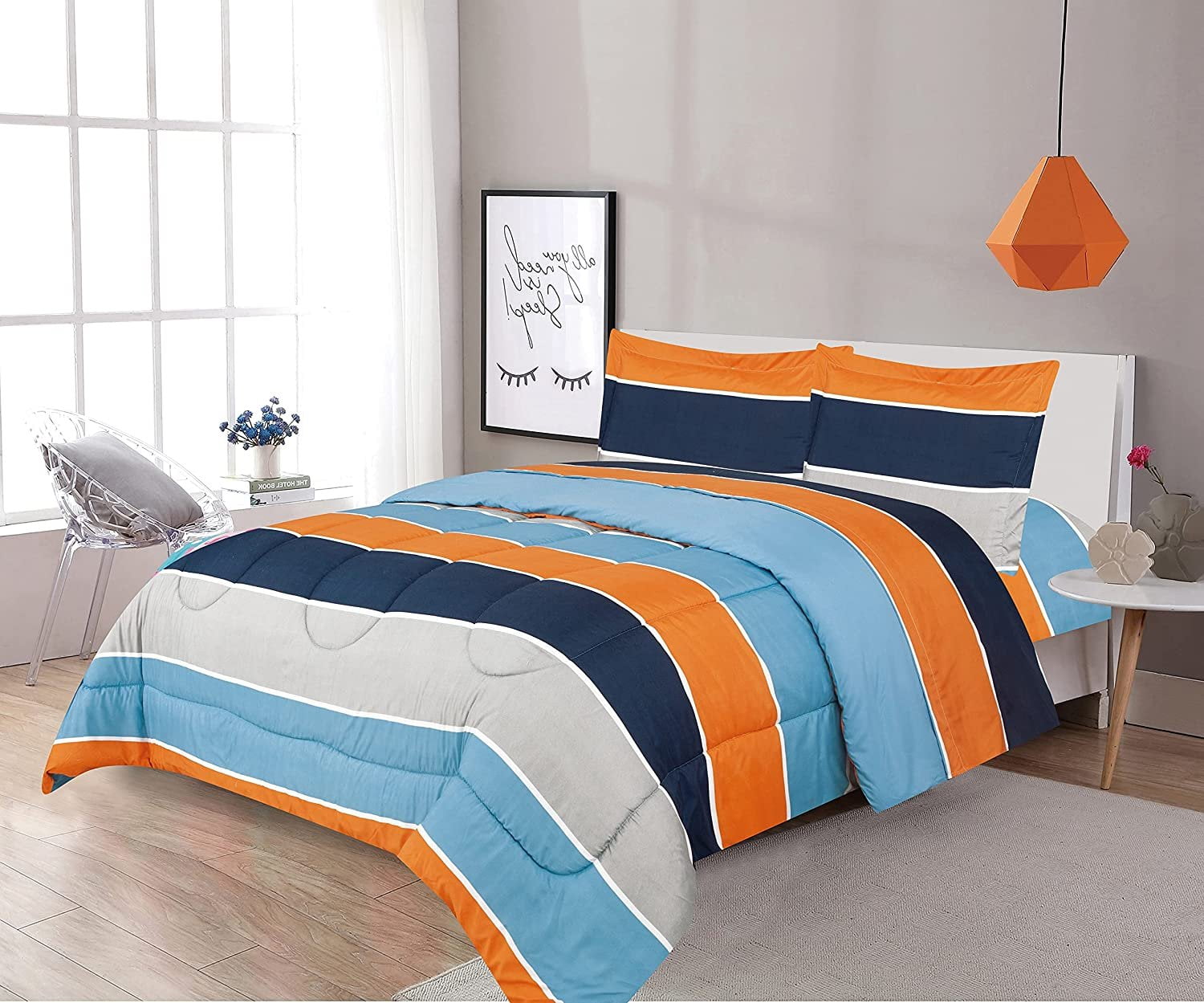 Dream Factory Tie Dye Stripe Twin 5 Piece Comforter Set, Polyester