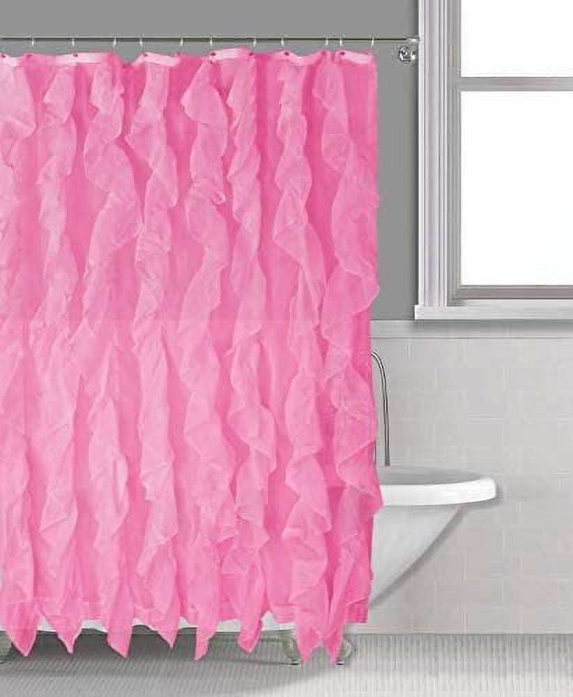 Sapphire Home Cascade Shower Curtain Fabric Ruffle 70 X 72 Inches Sheer Voile Vertical Ruffled Bathroom X72 Pink Com
