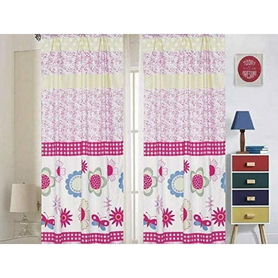 Sapphire Home Floral Butterfly Pink Lilac Window Curtain Panels, 38" x 84" (4 Panels)