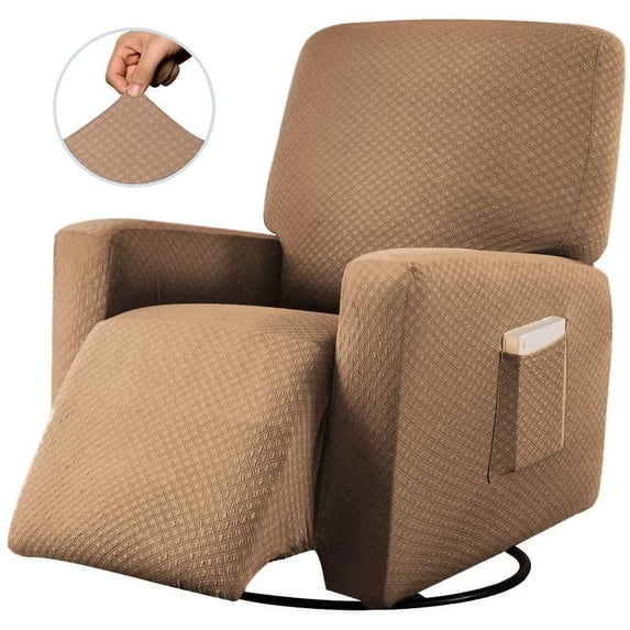 Sapphire Home Recliner Chair SlipCover Shield, Form-fit Stretch, Wrinkle Free, Furniture Protector, Remote Pocket, Polyester Spandex Fabric, Solid Non-Slip, Diamond Pattern, Gold