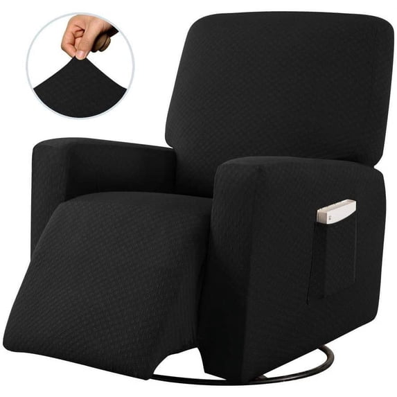 Sapphire Home Recliner Chair SlipCover Shield, Form-fit Stretch, Wrinkle Free, Furniture Protector, Remote Pocket, Polyester Spandex Fabric, Solid Non-Slip, Diamond Pattern, Rec Black