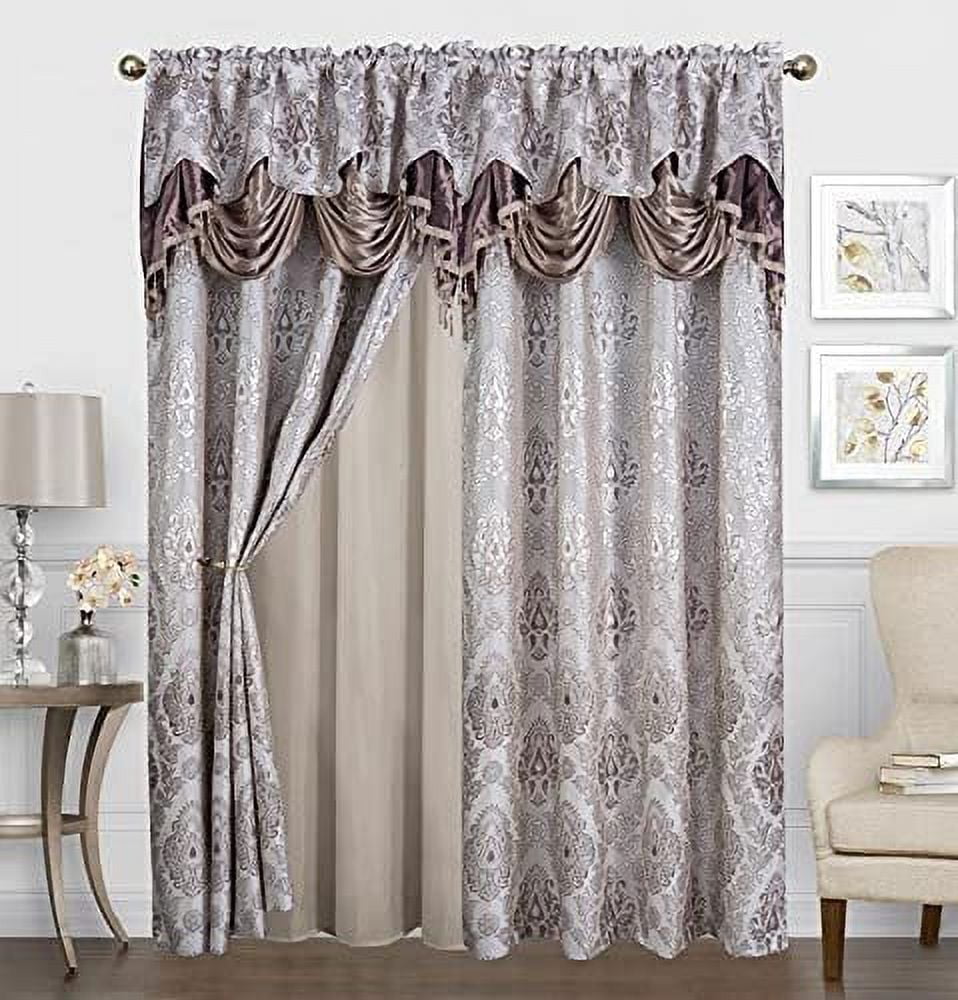 Sapphire Home Shiny Jacquard Curtain Drape Set 2 Panels 84-Inch Long ...