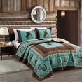 thumbnail image 1 of Sapphire Home Western Design Collection 3 Piece Turquoise Brown Quilt Bedspread Set, Queen, 1 of 6