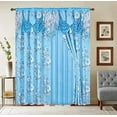 thumbnail image 1 of Sapphire Home Window Curtain Panel Set 84 Inch Length with Attached Valance + Solid Sheer Backing + 2 Tassels - Rod Pocket 84" Beautiful Floral Curtains for Living and Dining Rooms, Rhea Light Blue, 1 of 1