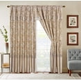 thumbnail image 1 of Sapphire Home Window Curtain Panel Set 84 Inch Length w Attached Valance and Solid Sheer Backing + 2 Tassels, Rod Pocket, Floral Embroidery Curtains, Midway, 84", Taupe/Camel, 1 of 1