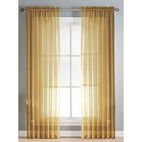 Sapphire Home Window Curtains Panels, Sheer Curtains for Sliding Glass Door, 54" x 84", 2 Panels, Gold