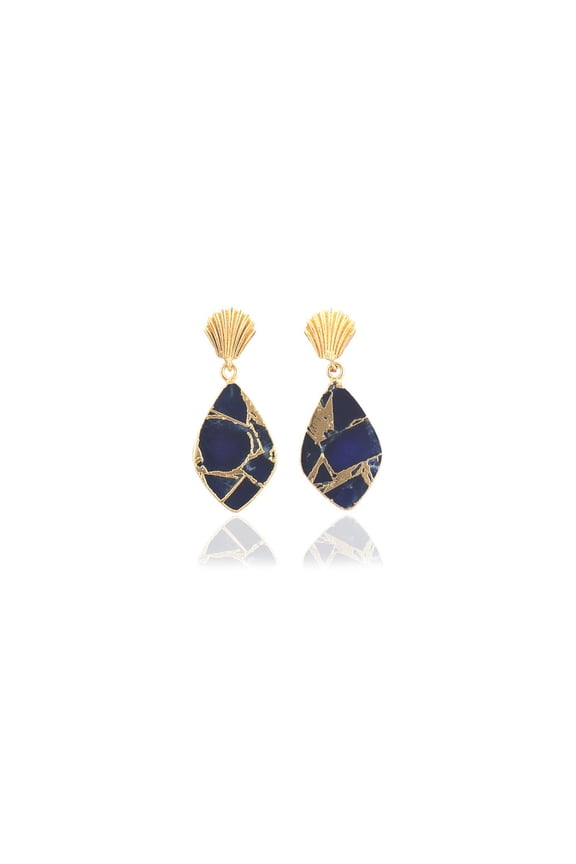 Sapphire Jade Gemstone Gold-plated Stud Earring For Women, Gemstone Gold-plated Earring For Her