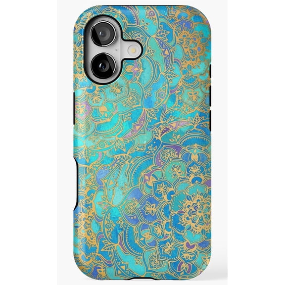 Sapphire Jade Stained Glass Mandala Mosaic Phone Case for iPhone 17 16 15 14 13 12 11 Pro Max