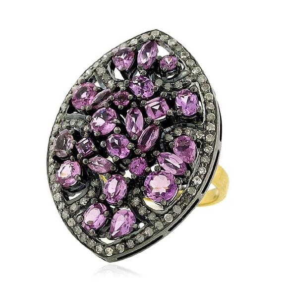 Sapphire K Gold 925 Sterling Silver Diamond Custer Ring Jewelry