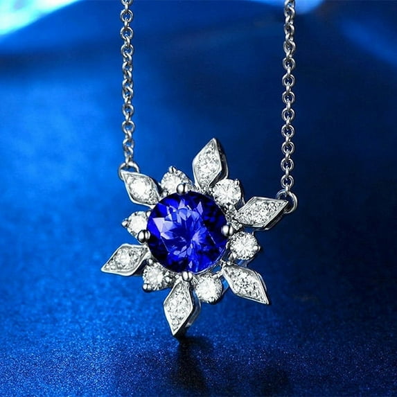 Sapphire Moissanite Sparkling Flower Pendant Necklace for Women, 925 Sterling Silver, Perfect Anniversary Wedding Jewelry Gift for Mom and Wife
