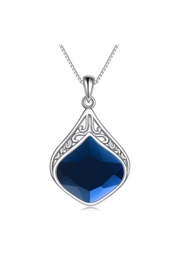 Sapphire Necklace Sterling Silver Blue Stone Teardrop Pendant Necklace Irish Celtic Knot Necklace Jewelry Christmas Gifts for Women