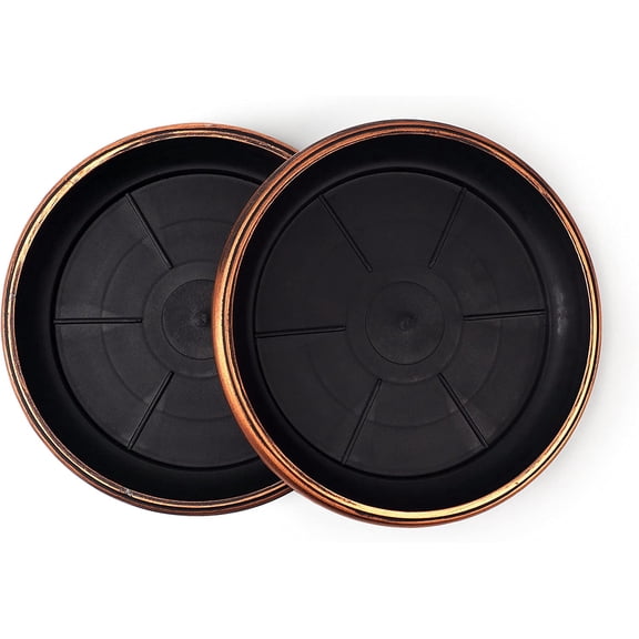 Sapphire Planters 7" Plastic Plant Saucer Tray (2 Pack) – Heavy Duty Pot Water Drip Tray – Copper