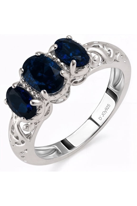 Sapphire Ring in 925 Sterling Silver Platinum Plating - Promise Birthstone Gemstone Birthday Christmas Gifts - Sapphire Jewelry for Women Size - 6