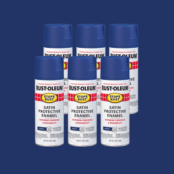 6 Pack, Sapphire, Rust-Oleum Stops Rust Satin Protective Enamel Spray Paint-276270, 12 oz