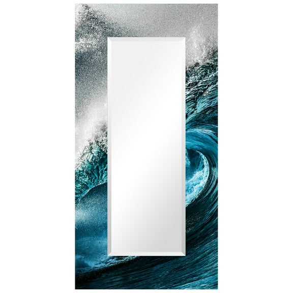 "Sapphire Sea" 72"x 36" Reverse Printed Tempered Art Glass with 60"x20" Rectangular Beveled Mirror
