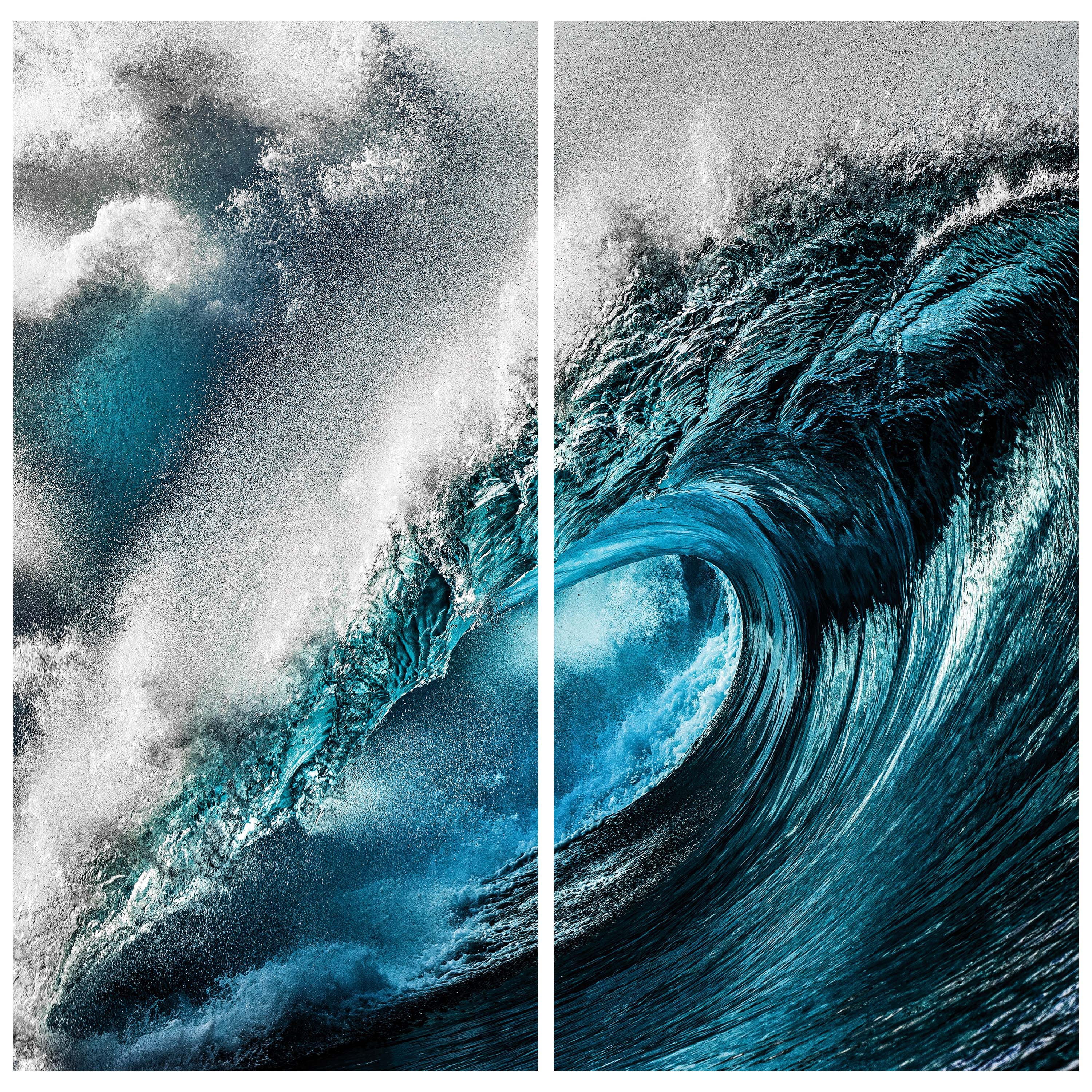 "Sapphire Sea" Oversized 72"x 36" Frameless Free-Floating Reverse Printed Tempered Art Glass Set