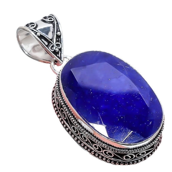 Sapphire(Simulated) Gemstone Handmade 925 Sterling Silver Jewelry Pendant 2.17" AH-857