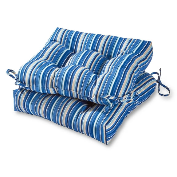 Sapphire Stripe 20 in. Square Outdoor Tufted Seat Cushion (set of 2) by Greendale Home Fashions