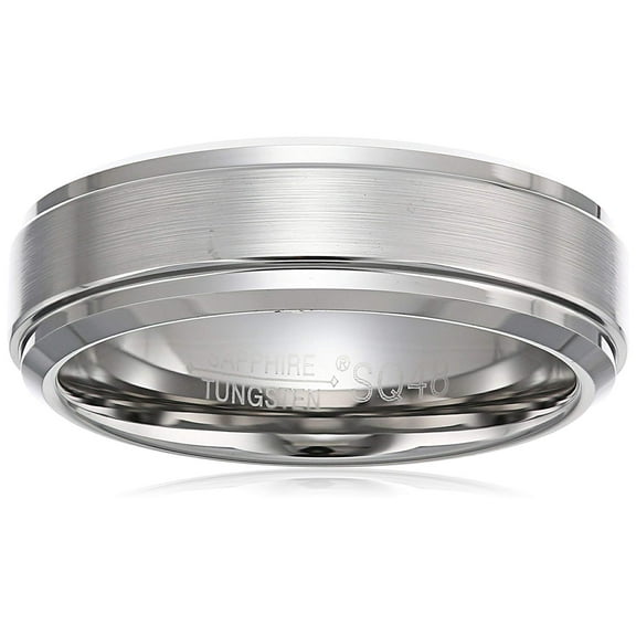 Sapphire Tungsten 7mm Diamond Finish Etched Edge Comfort Fit Wedding Bands Rings for Men, Size 12