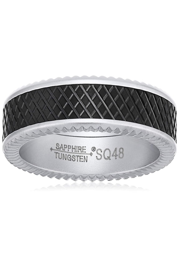 Sapphire Tungsten 8mm Black Crosshatch Finish Matte Titanium Interior Comfort Fit Wedding Bands Rings for Men, Size 11.5