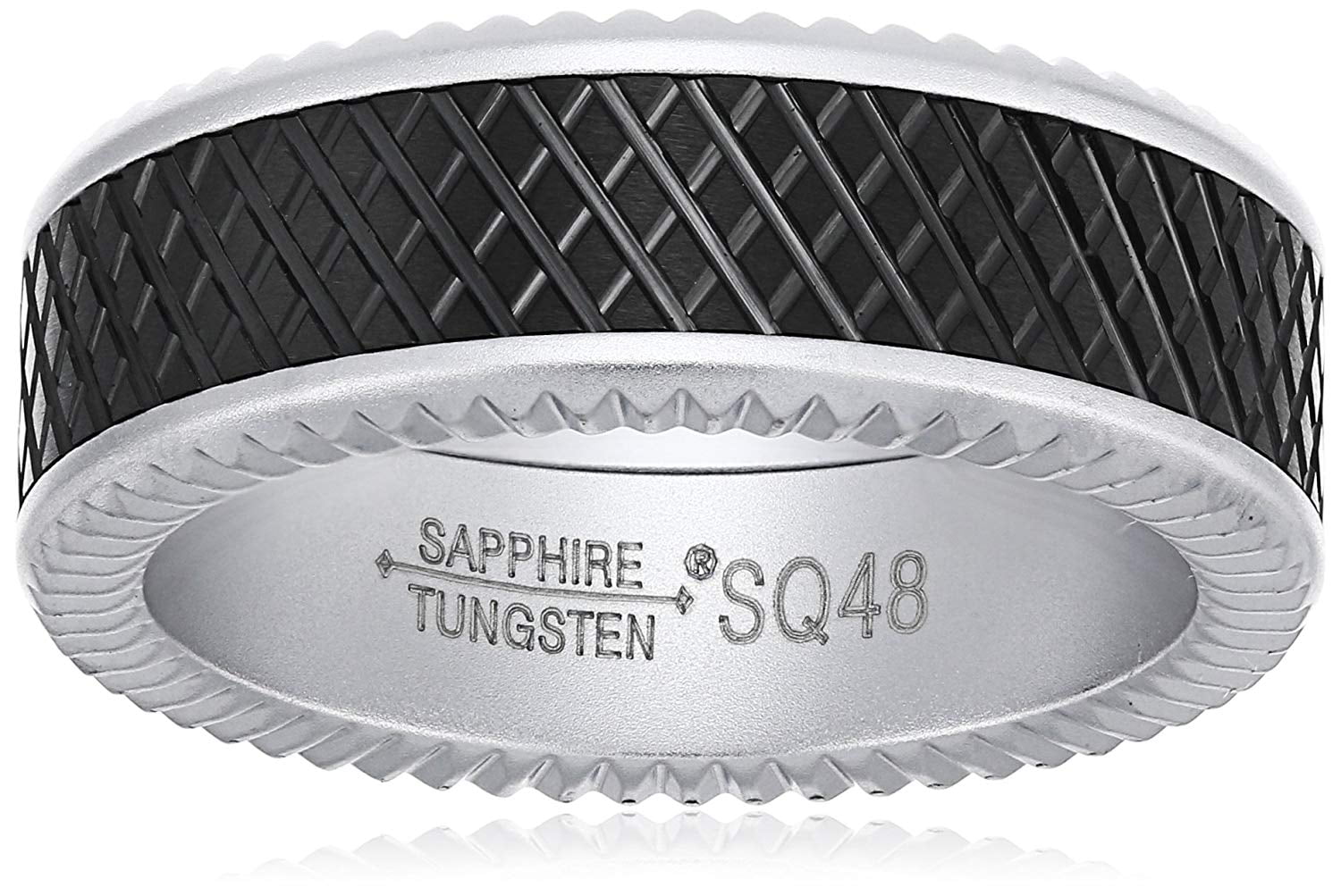 Sapphire Tungsten 8mm Black Crosshatch Finish Matte Titanium Interior Comfort Fit Wedding Bands Rings for Men, Size 9.5
