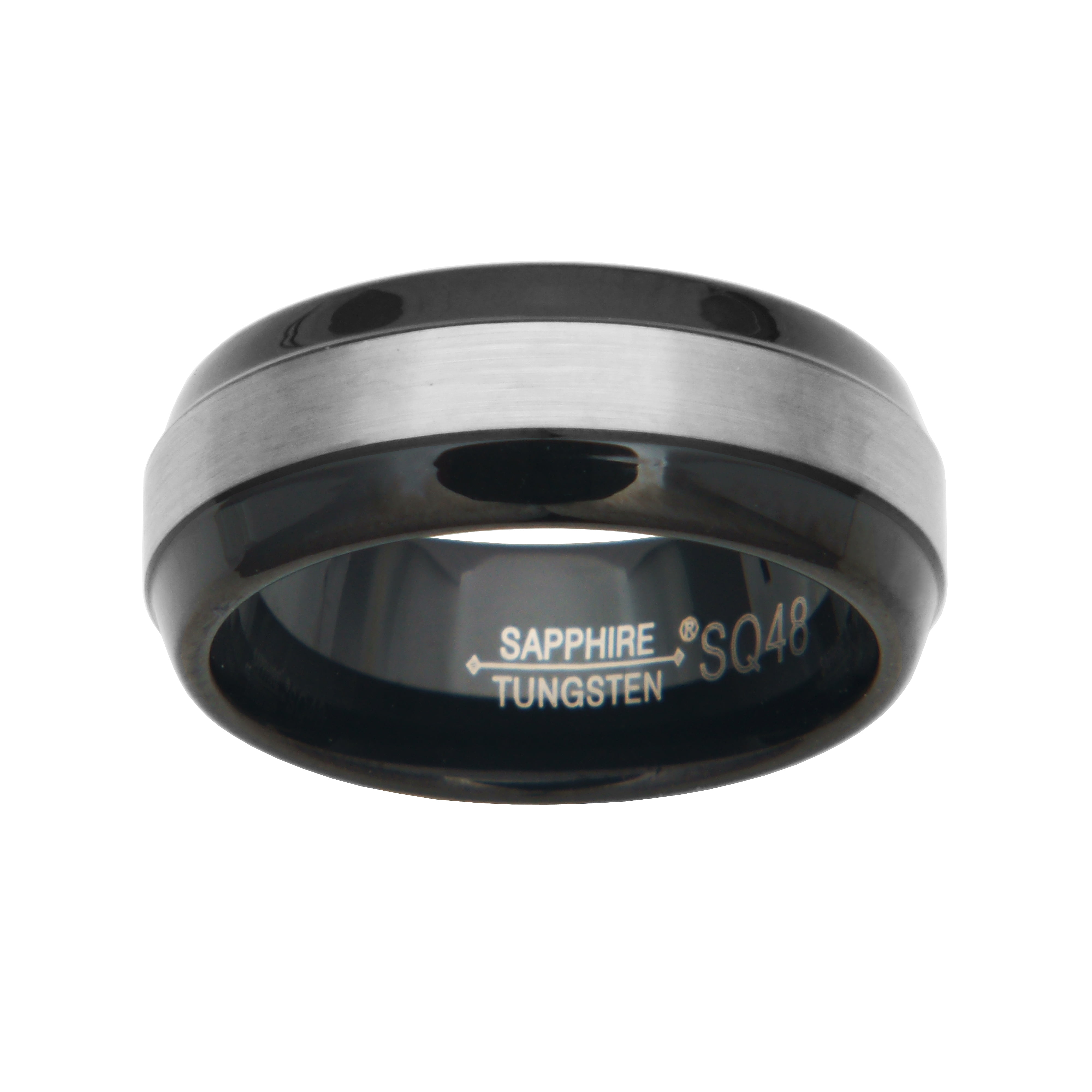 Sapphire Tungsten 8mm Black Finish Two-Tone Comfort Fit Wedding Bands Rings for Men, Size 12