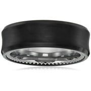FOREVER FACETS Sapphire Tungsten 8mm Black Finish with Beveled Edge, Titanium Interior, Groove Pattern Comfort Fit Wedding Bands Rings for Men, Size 8