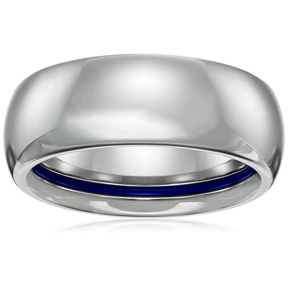 Sapphire Tungsten 8mm Classic Oval with Cobalt Inner StripeComfort Fit Wedding Bands Rings for Men, Size 10.5