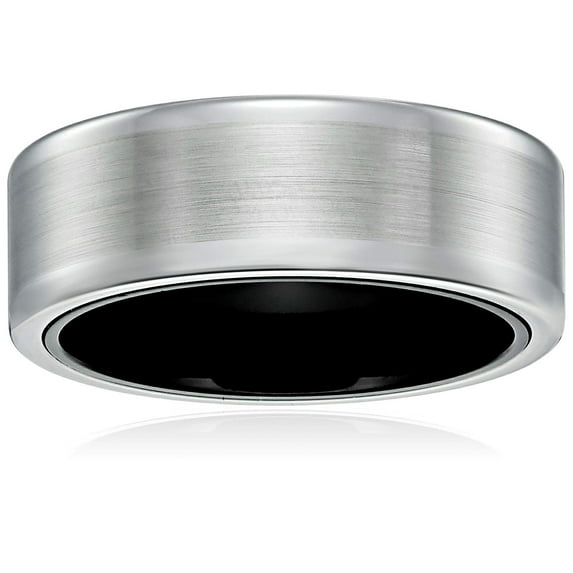 Sapphire Tungsten and Titanium 8mm Black Interior Satin Finish Wedding Bands Rings for Men, Size 8
