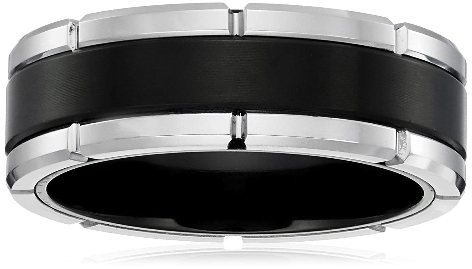 Sapphire Tungsten and Titanium 8mm Etched Design with Black Center Band Comfort Fit Wedding Bands Rings for Men, Size 8