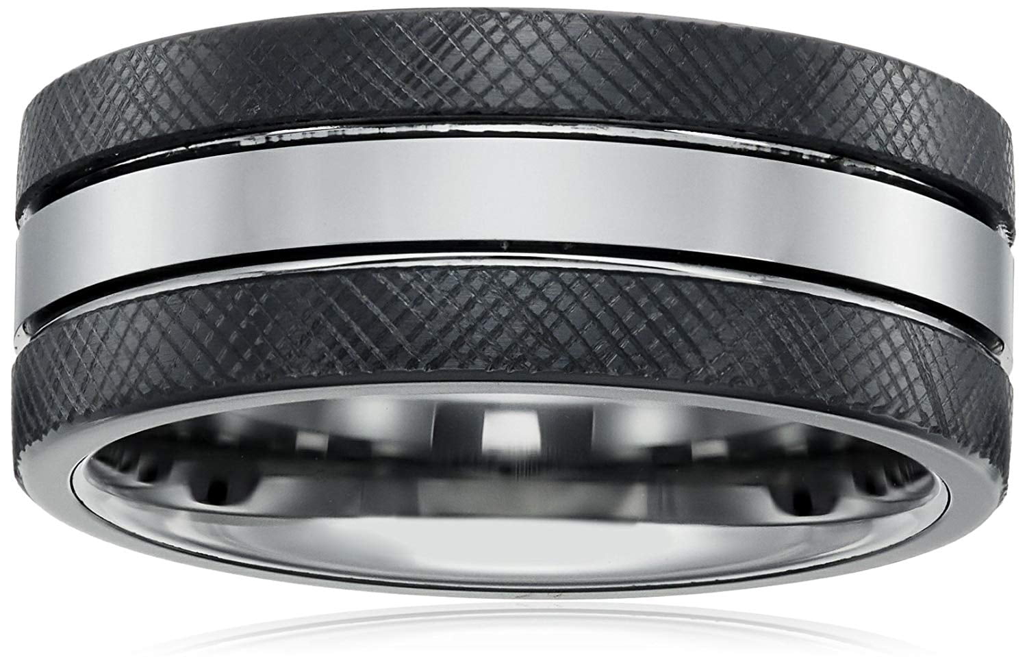 Sapphire Tungsten and Titanium 9mm Black Finish Two-Tone Comfort Fit Wedding Bands Rings for Men, Size 8.5