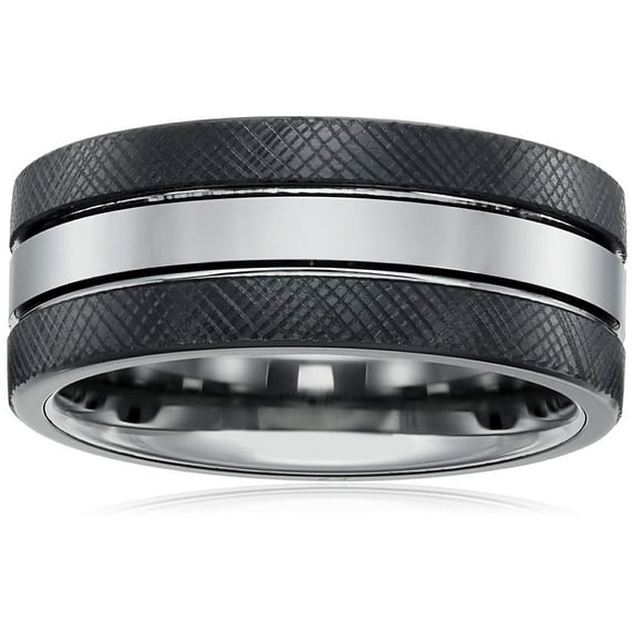 Sapphire Tungsten and Titanium 9mm Black Finish Two-Tone Comfort Fit Wedding Bands Rings for Men, Size 9