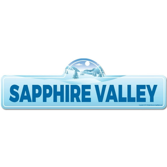 Sapphire Valley Street Sign | Indoor/Outdoor | Skiing Skier Snowboarder Décor for Ski Lodge Cabin Mountian House | SignMission personalized gift