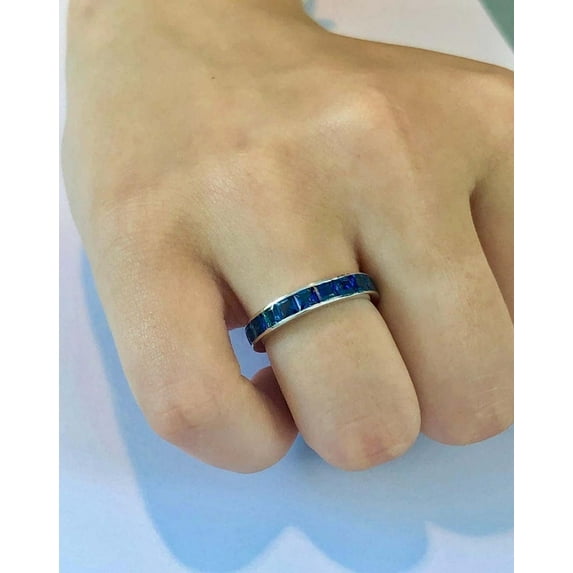 Sapphire Wedding Band, Sterling Silver Band, Full Eternity Band, Birthstone Stacking Ring, Matching Band, Engagement Ring, Gift For Her