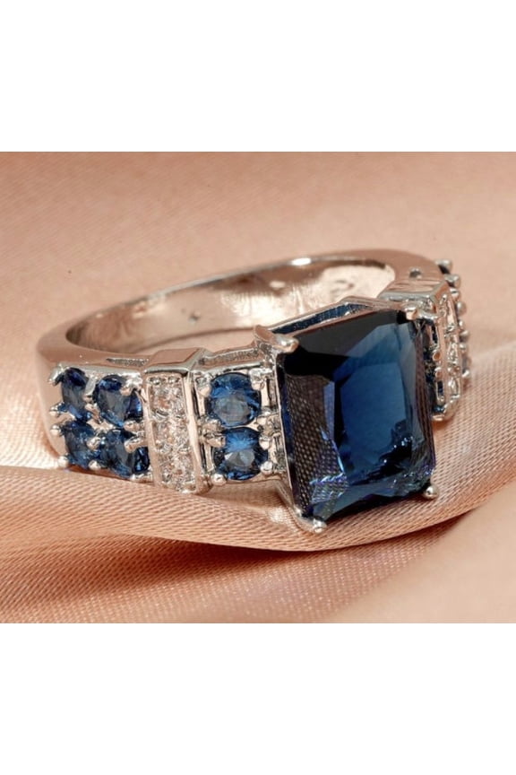 Sapphire Zircon Ring Colorful Explosion Design Copper Band Geometric European Style Sizes 6 7 8 9 10 Chic Ring