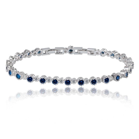 Sapphire and White Diamond Tennis Bracelet for Women with Round Cut Cubic Zirconia